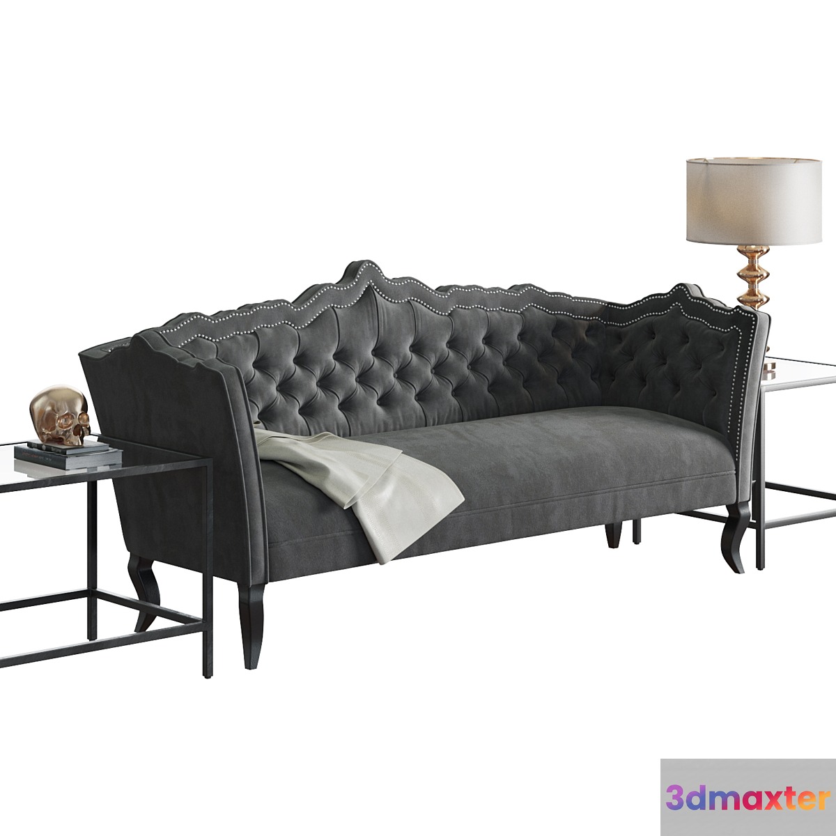 Brooks Gray Velvet Sofa 3D Max