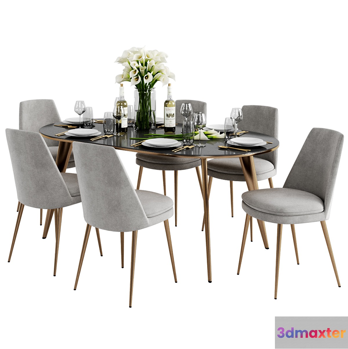 West Elm  Finley Dining Chair & Arden Dining Table 3D Max