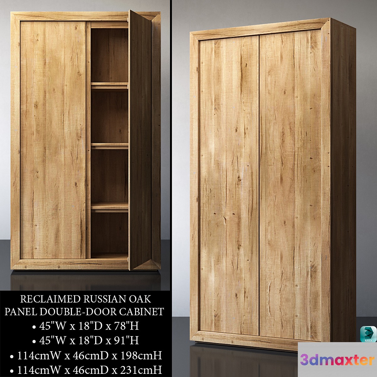 RECLAIMED RUSSIAN OAK PANEL DOUBLE-DOOR CABINET 3D Max