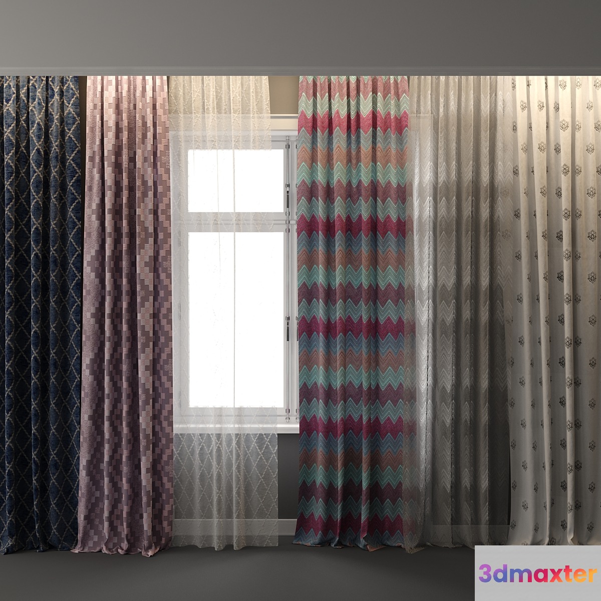 Curtains For interiors with a window - 2 3D Max