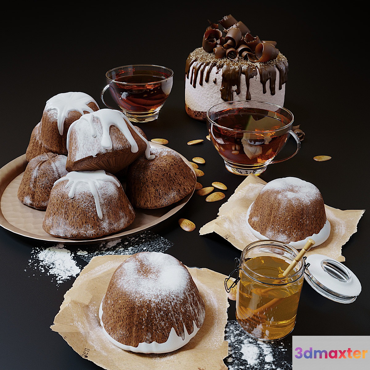 Cupcakes honey and tea 3D Max