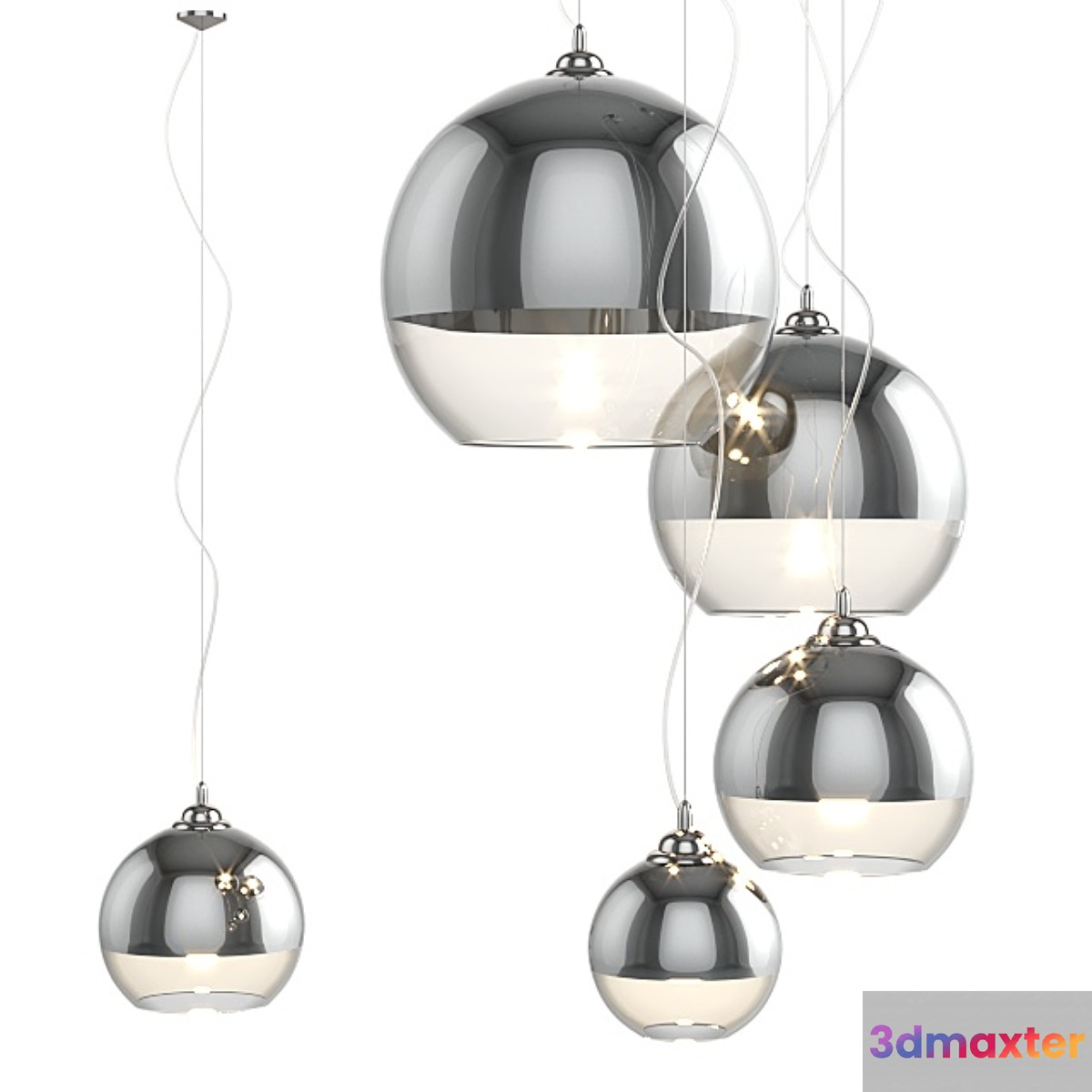 Suspension lamp Azzardo Silver Ball 18 25 35 40. 3D Max