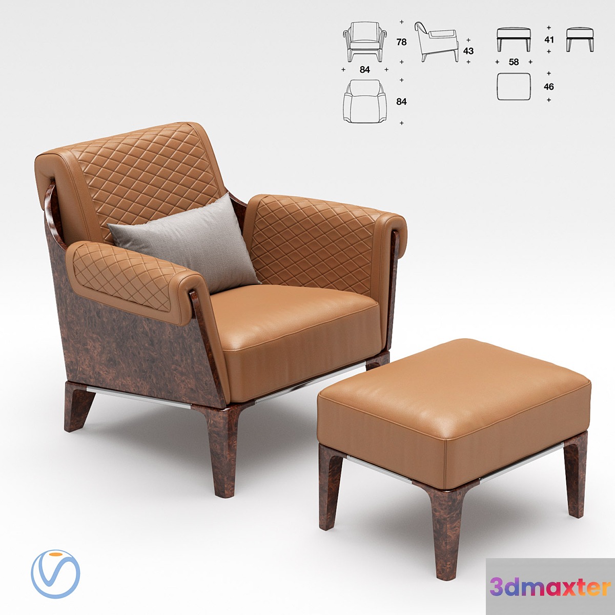 Bentley Home Sherwood ottoman with Armchair 3D Max