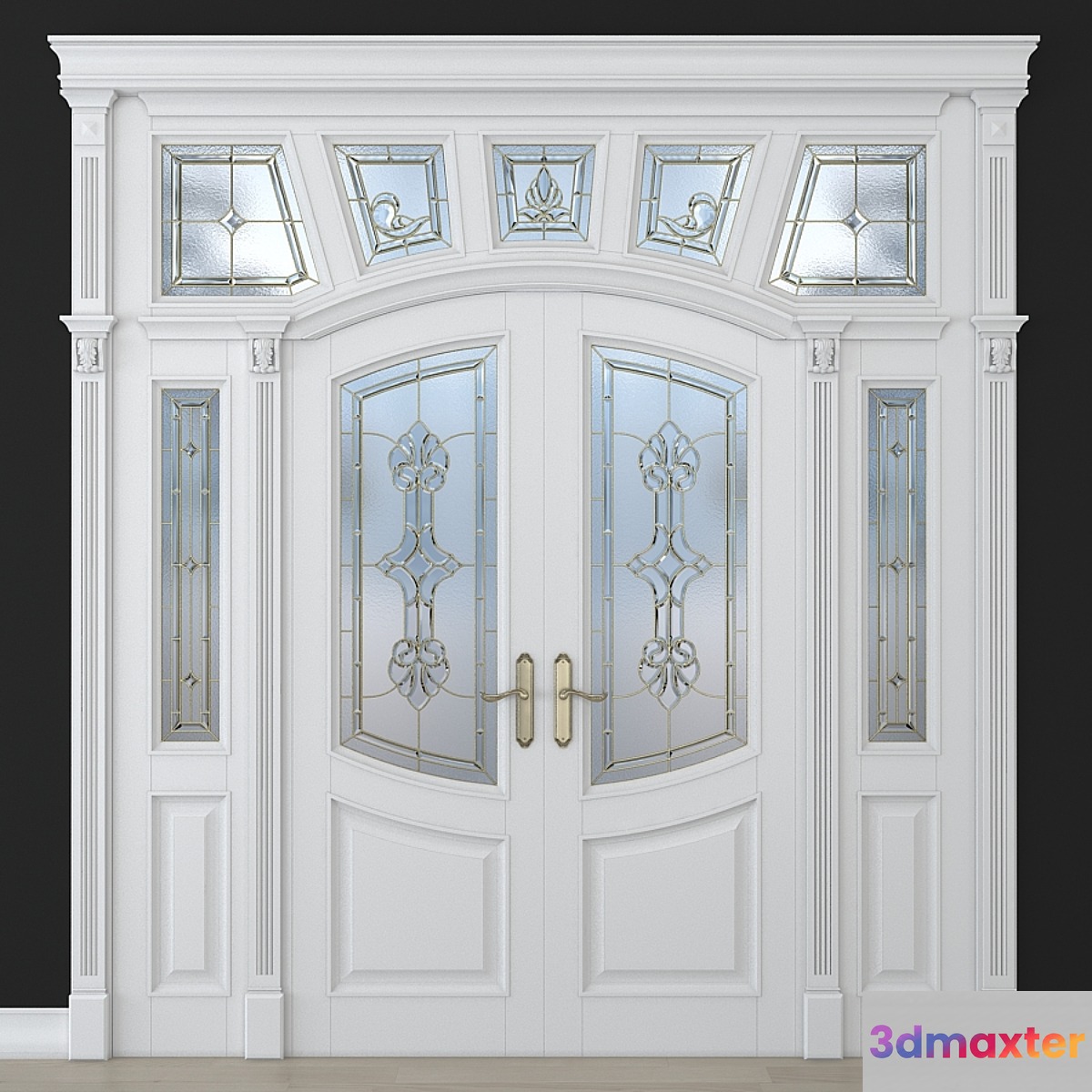 A door with a stained-glass window 3D Max