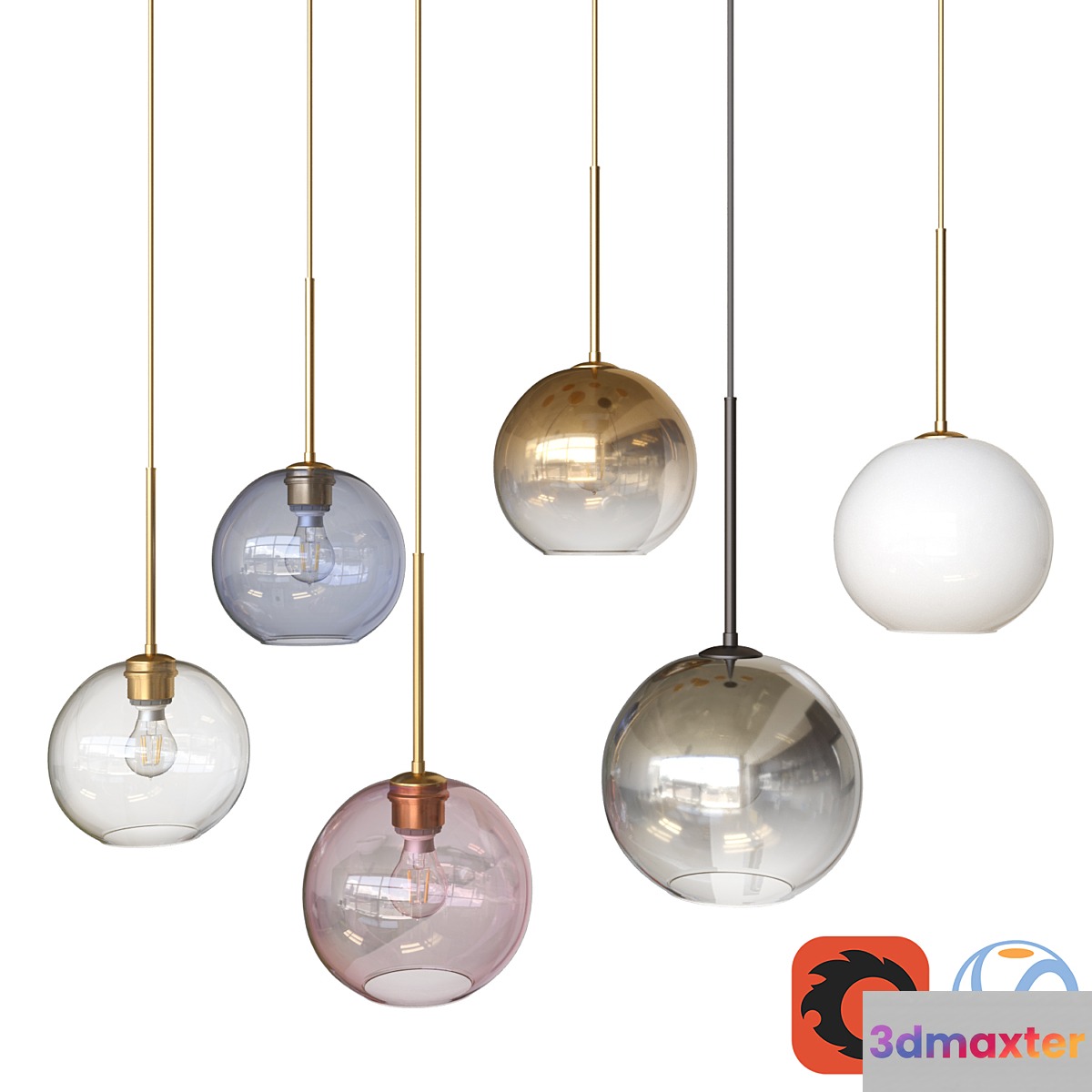 Sculptural Glass Globe Pendant small 3D Max