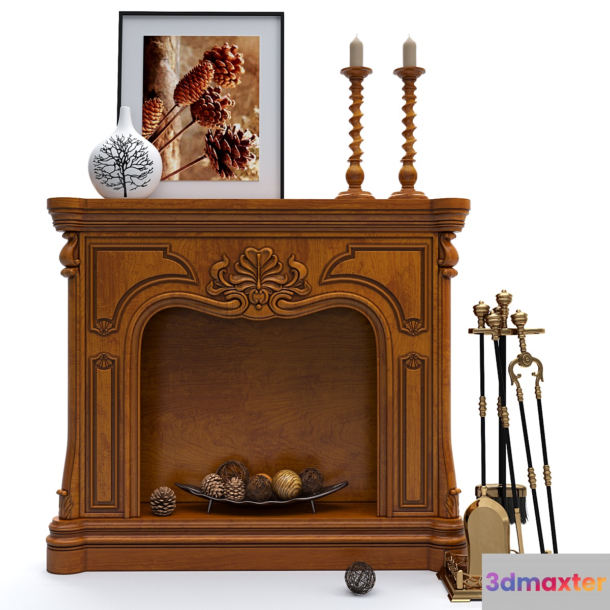 Decorative fireplace with accessories Stilars 3D Max