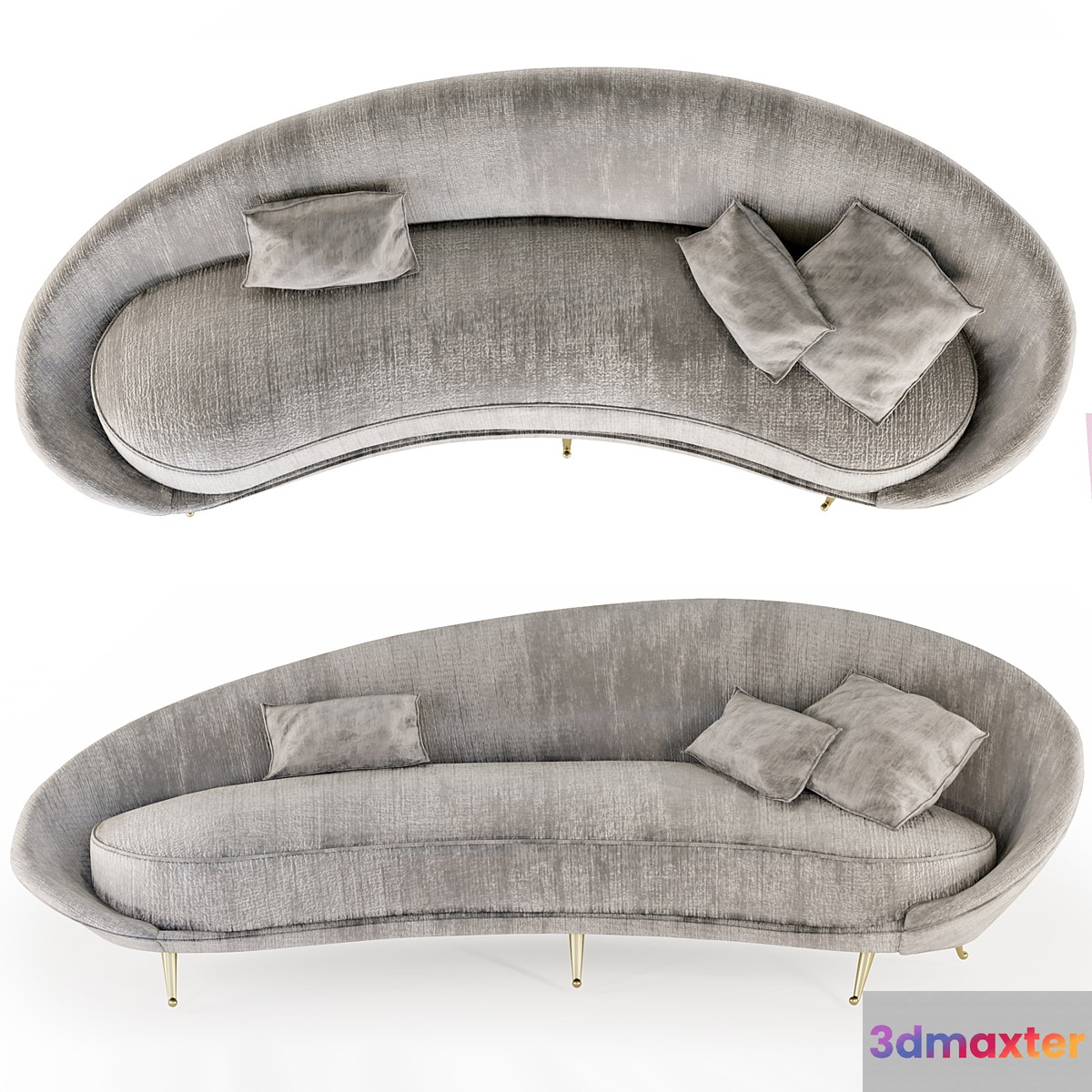 Federico Munari Sofa Curvato In Velvet Mohair And Brass Italy Circa 1950 3D Max