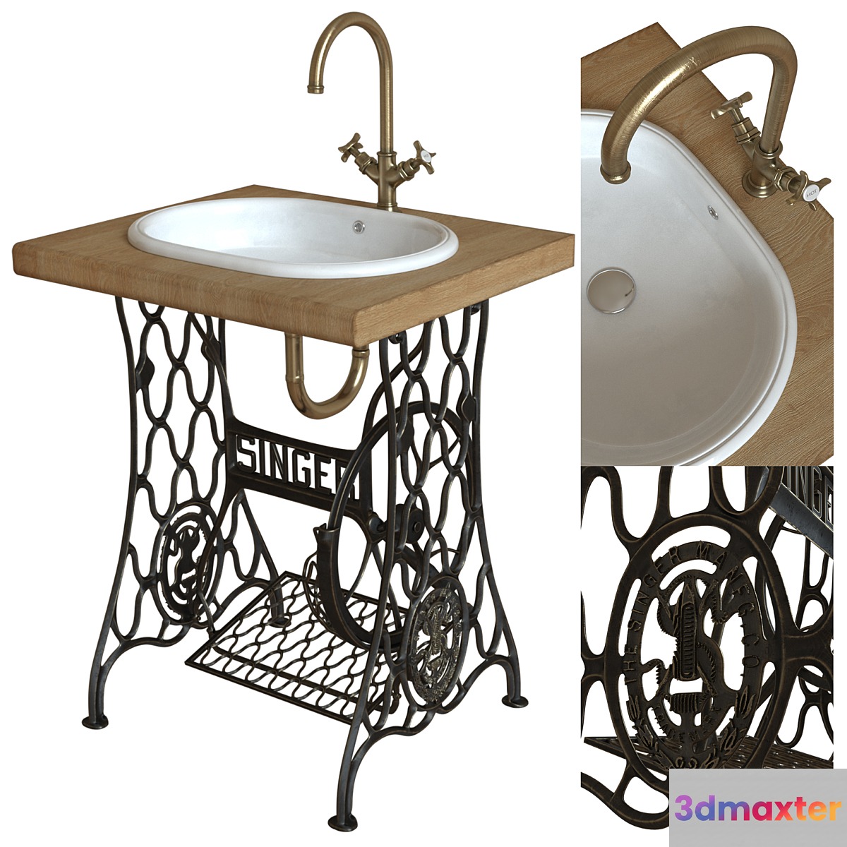 SEREL Washbasin & Singer stand countertop 3D Max