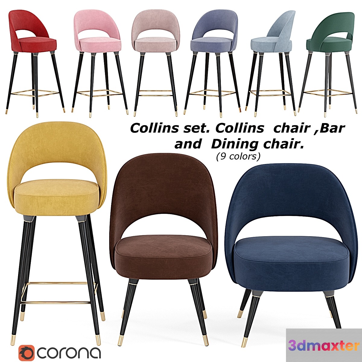 Collins set.Collins chair Bar and dining chair 3D Max