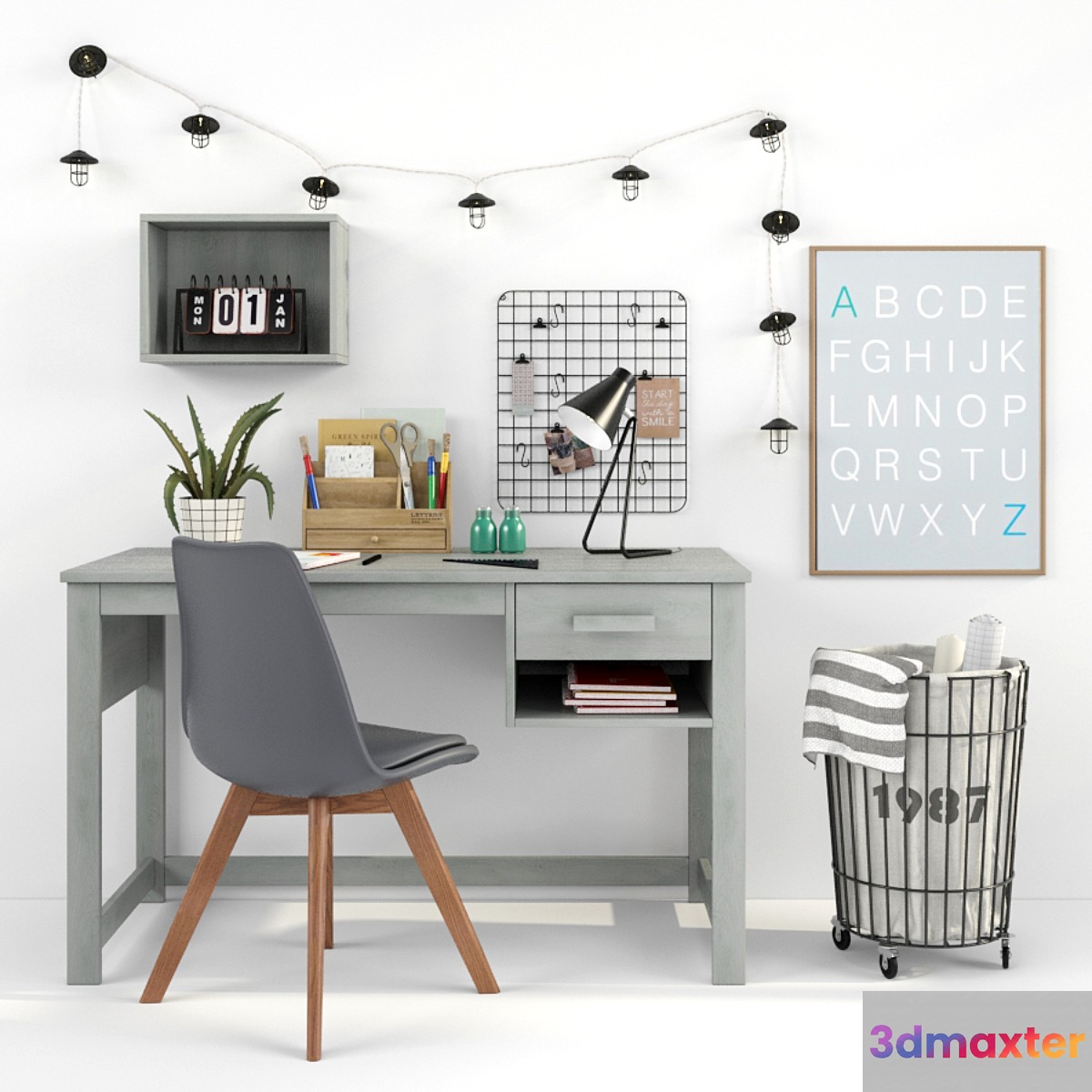 Writing-table and decor for a child 16 3D Max