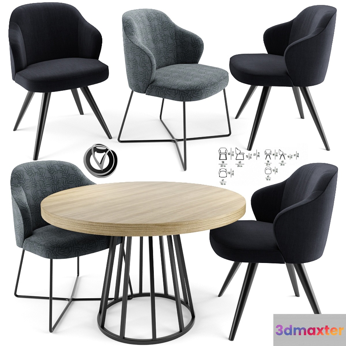 Leslie Dining Chair With Round Table 3D Max