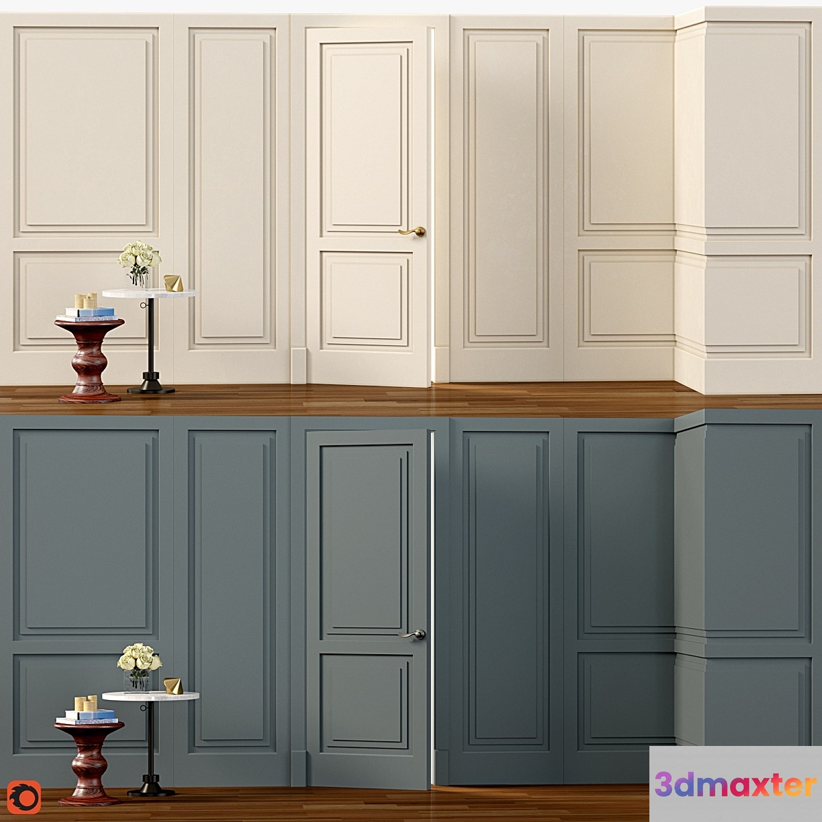 Wall molding. Boiserie classic panels with door 3D Max
