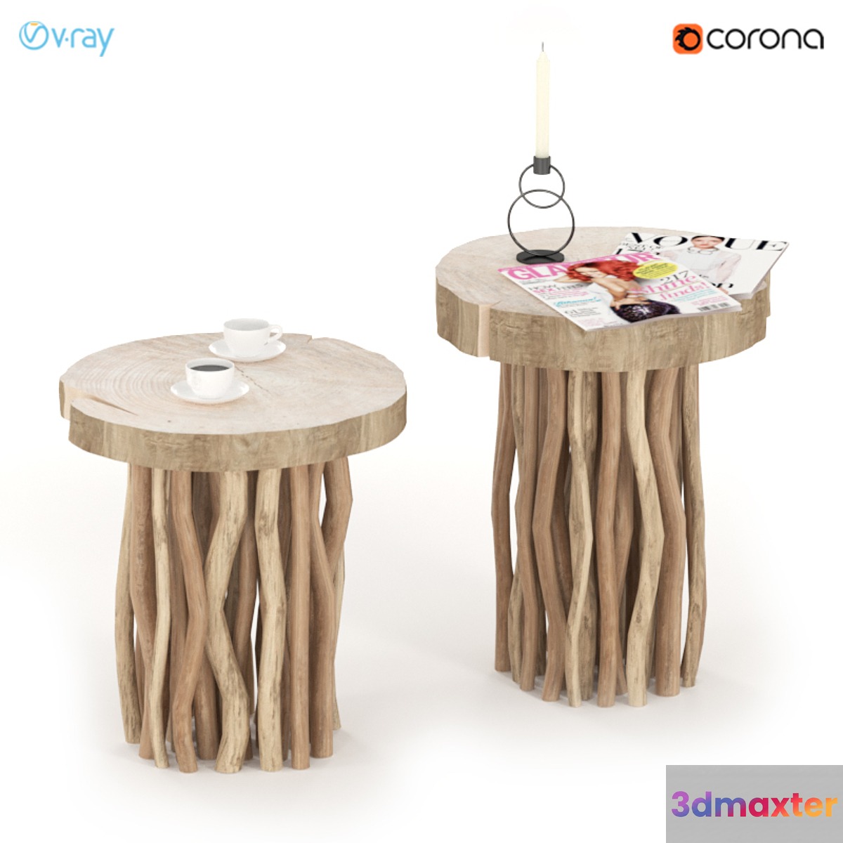 Slabs on wooden legs. 3D Max