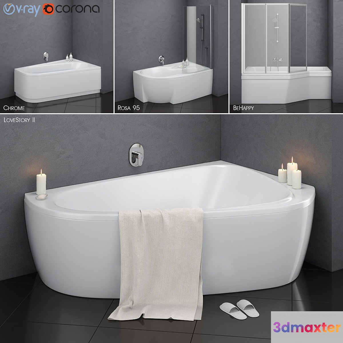 Set of asymmetric baths Ravak set 14 (LoveStory II Chrome Rosa 95 BeHappy) - No.3