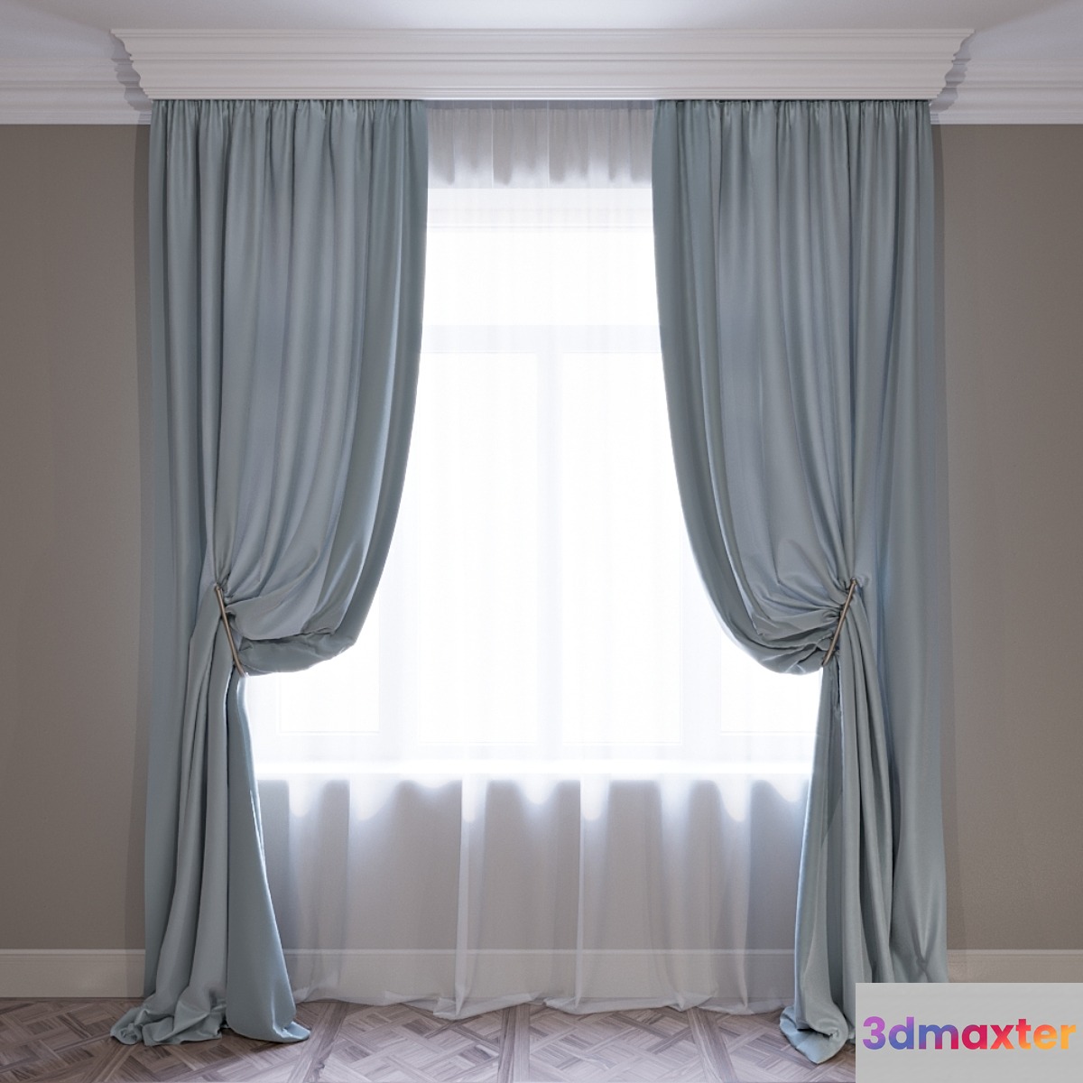 Set of curtains (curtains with pickings and tulle) 02. 3D Max
