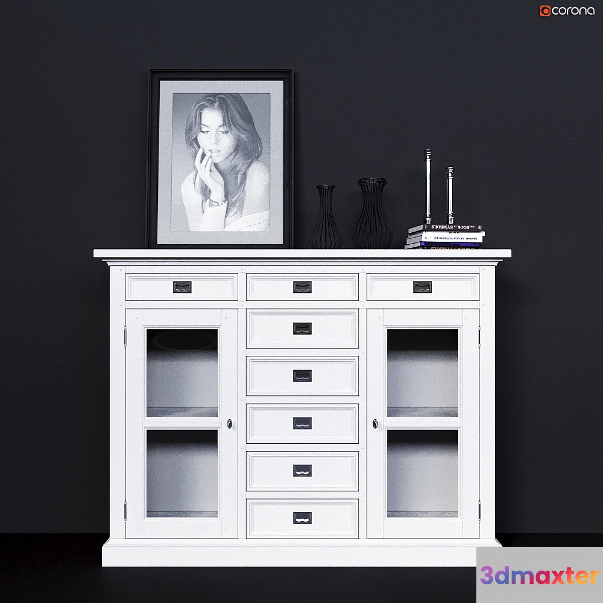Chest of drawers with glass doors Dantone Home Oxford 3D Max