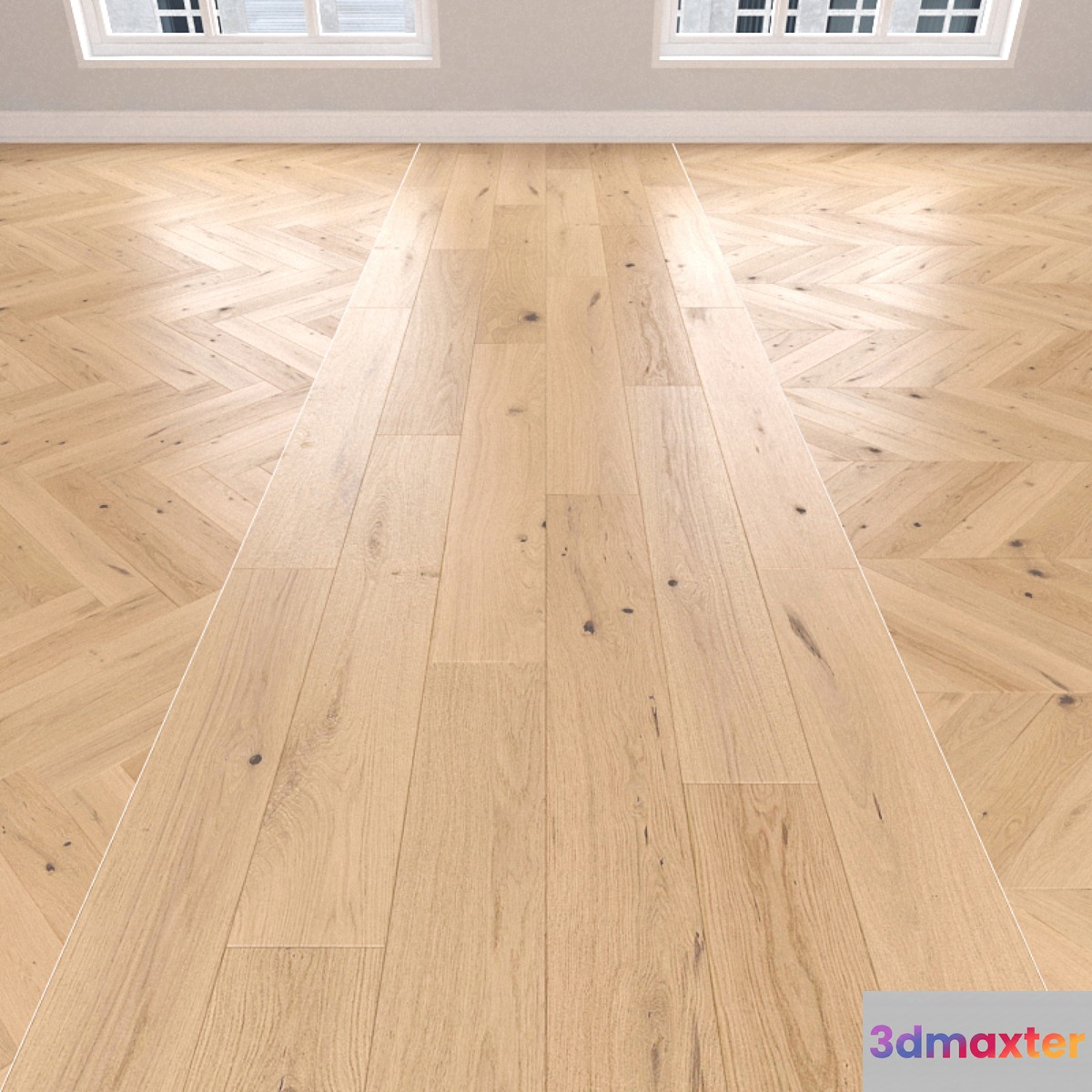 Parquet Oak light 3 types. Christmas tree linear chevron. 3D Max