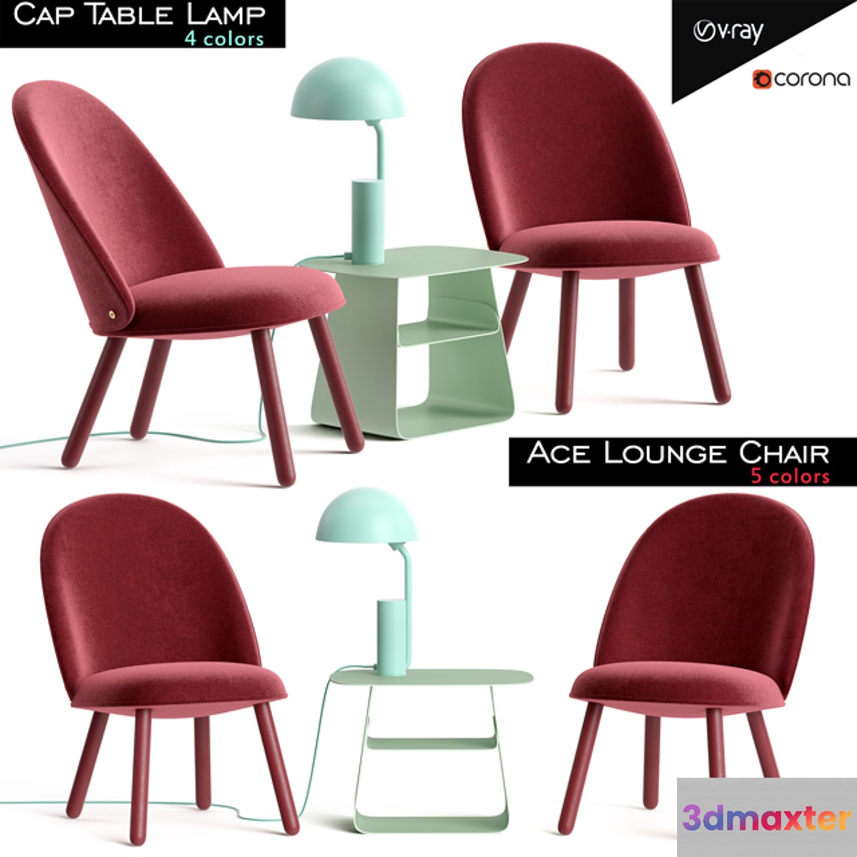 Ace Lounge Chair and Cap Table Lamp 3D Max