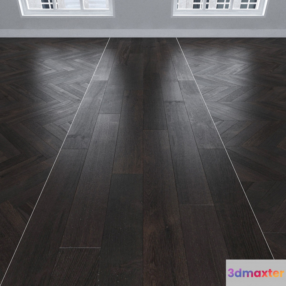 Parquet Oak dark 3 types. Christmas tree linear chevron. 3D Max