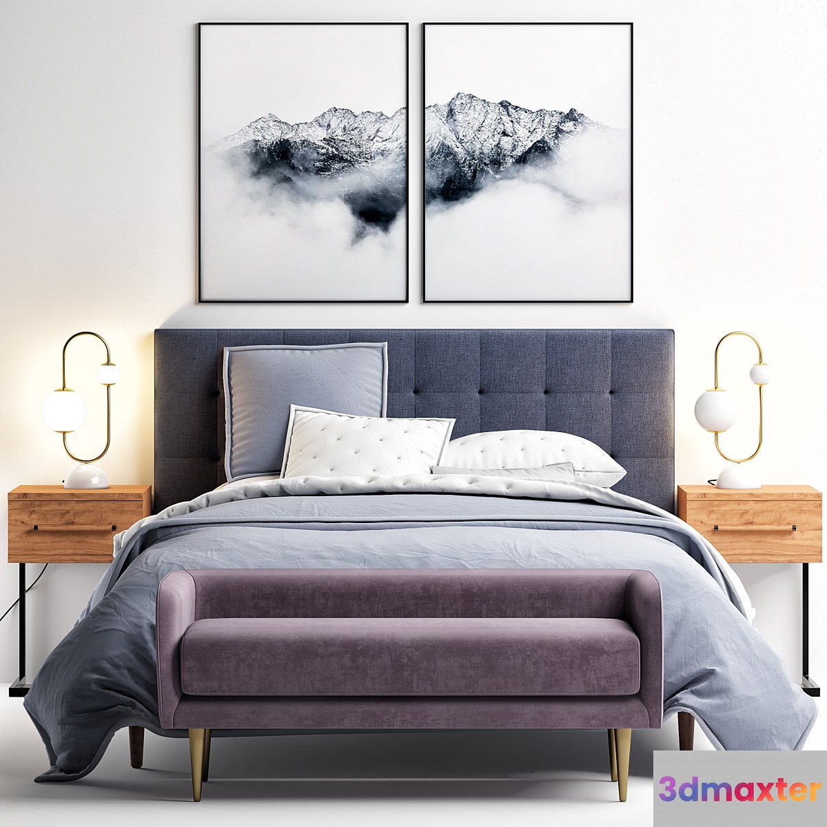 Westelm Grid-Tufted Upholstered Tapered Leg Bed