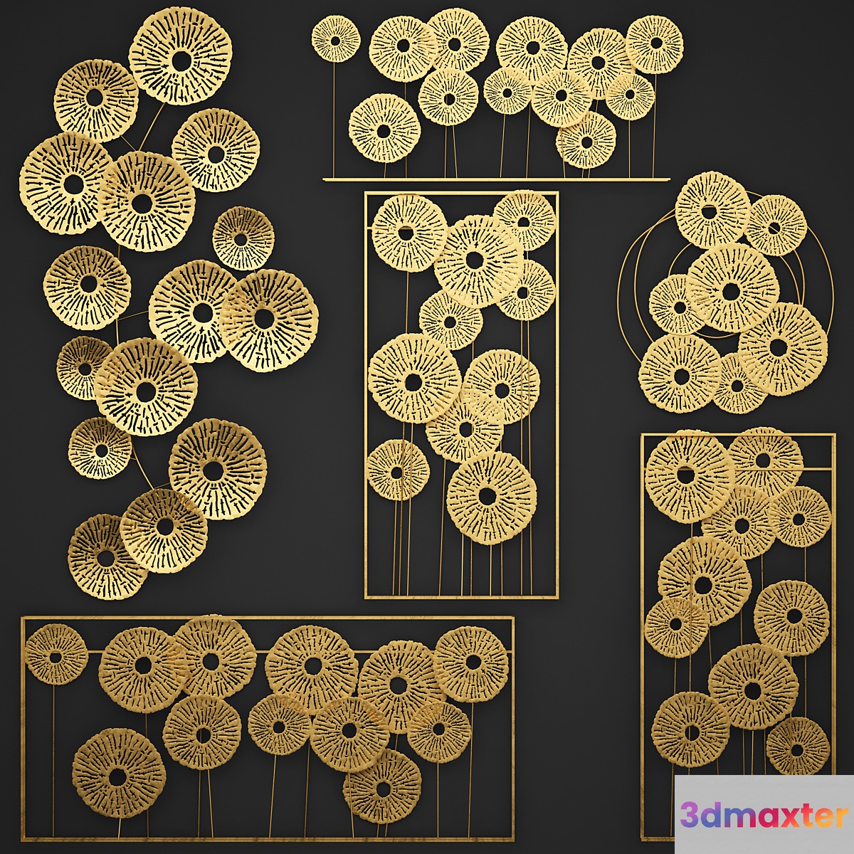 A collection of decor for the walls 1. Wall decor collection disks panels metal decor gold luxury 3D Max