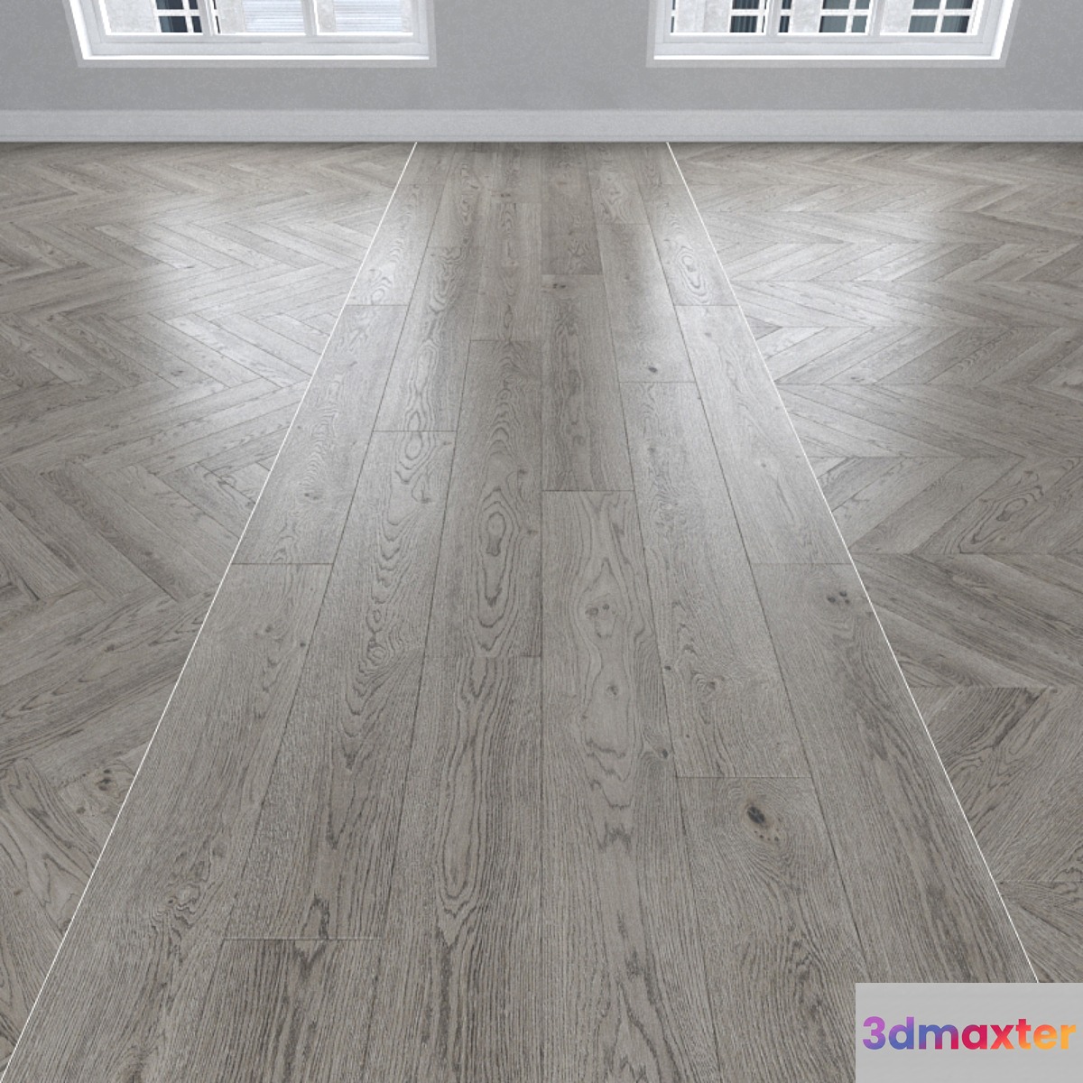 Parquet Oak gray 3 types. Christmas tree linear chevron. 3D Max