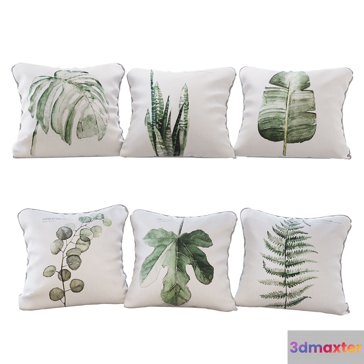 Set of 6 pillows with Urban Botanic 01 print 3D Max