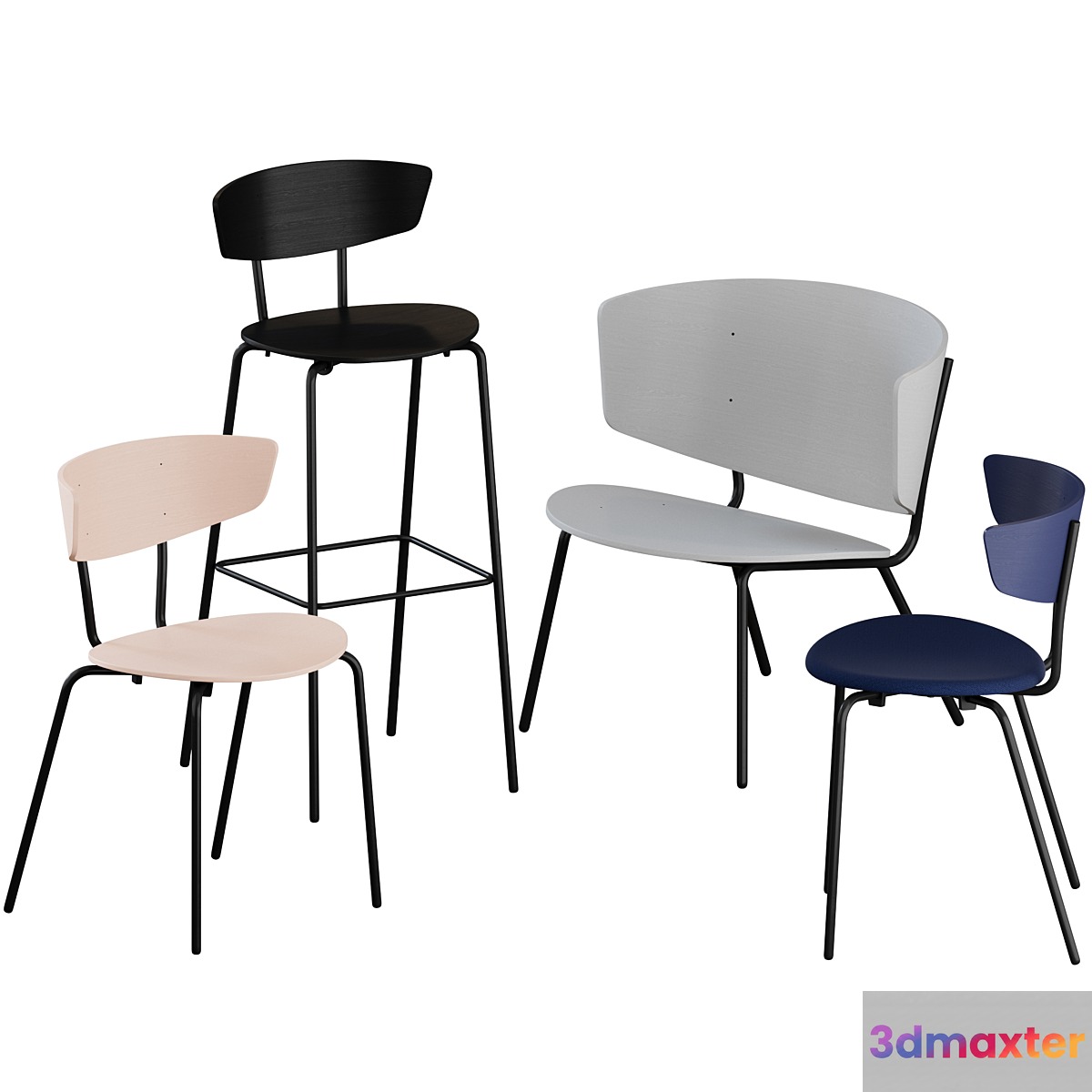 Herman Chairs + Bar stool + Lounge by Ferm Living 3D Max