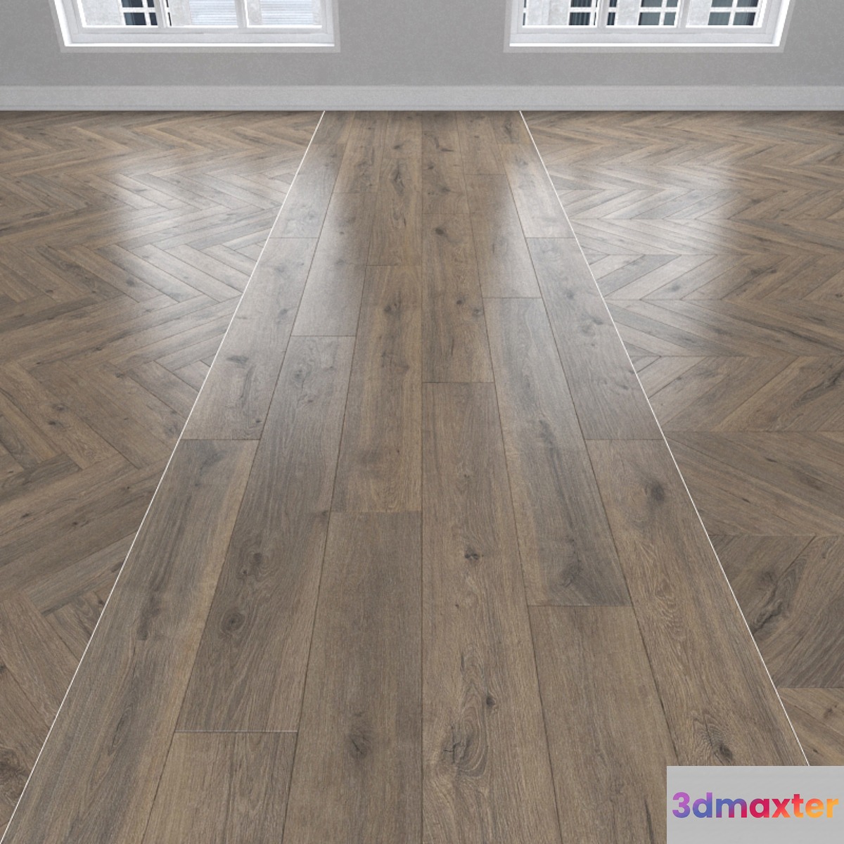Parquet Oak 3 types: herringbone linear chevron. 3D Max