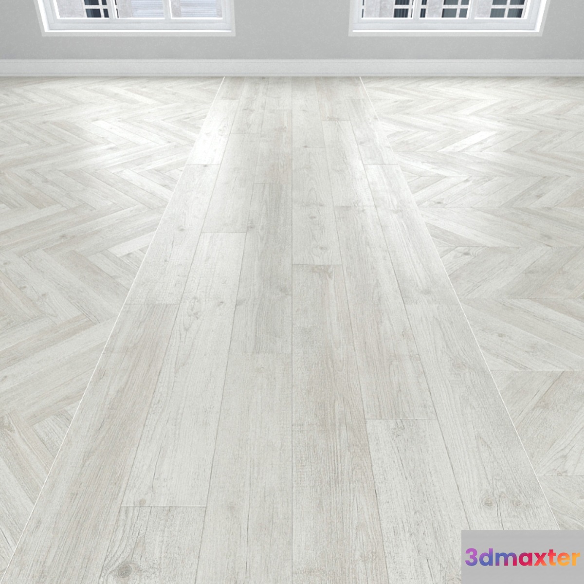Parquet Pine white 3 types: herringbone linear chevron. 3D Max