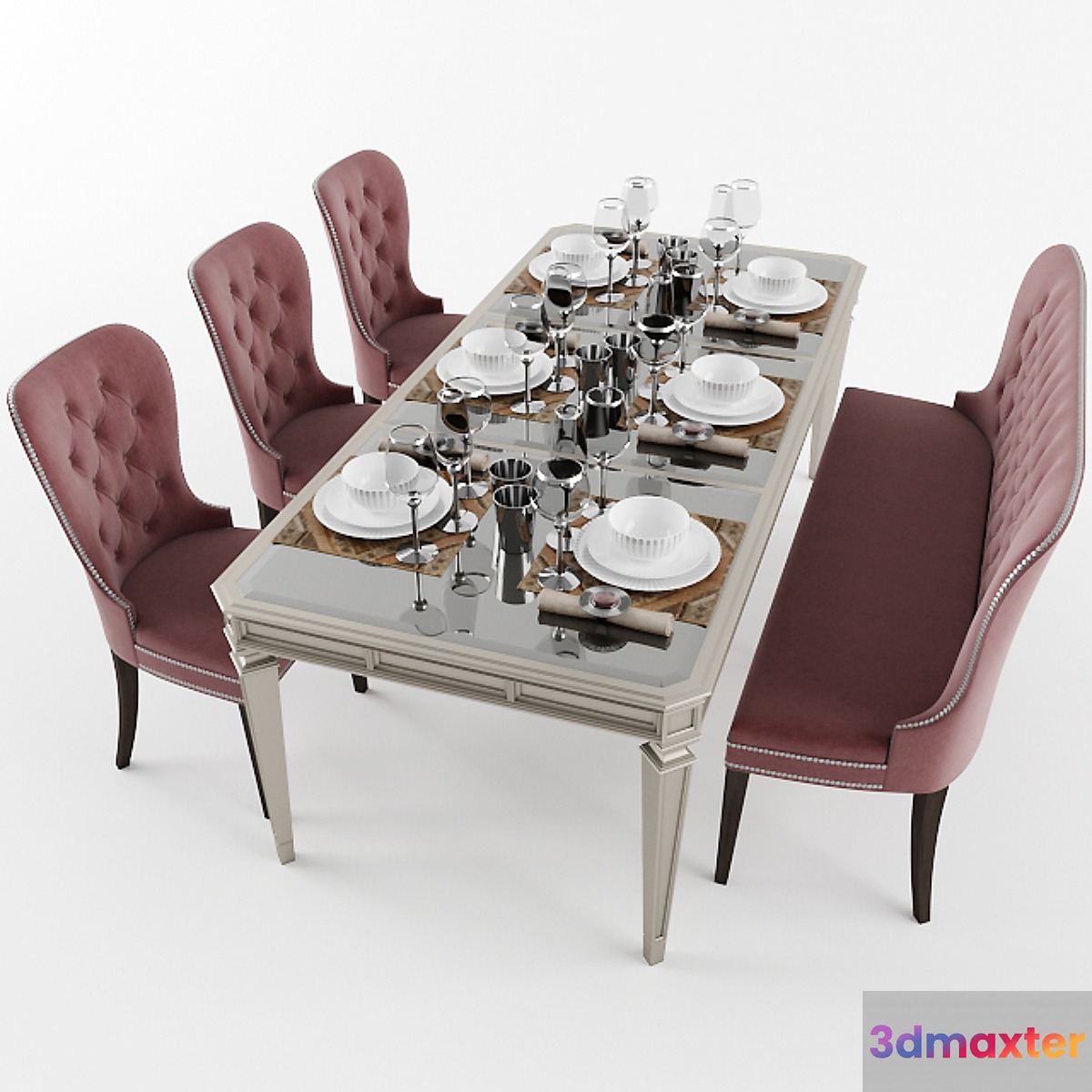 Dining table with with chairs banquet and dishes