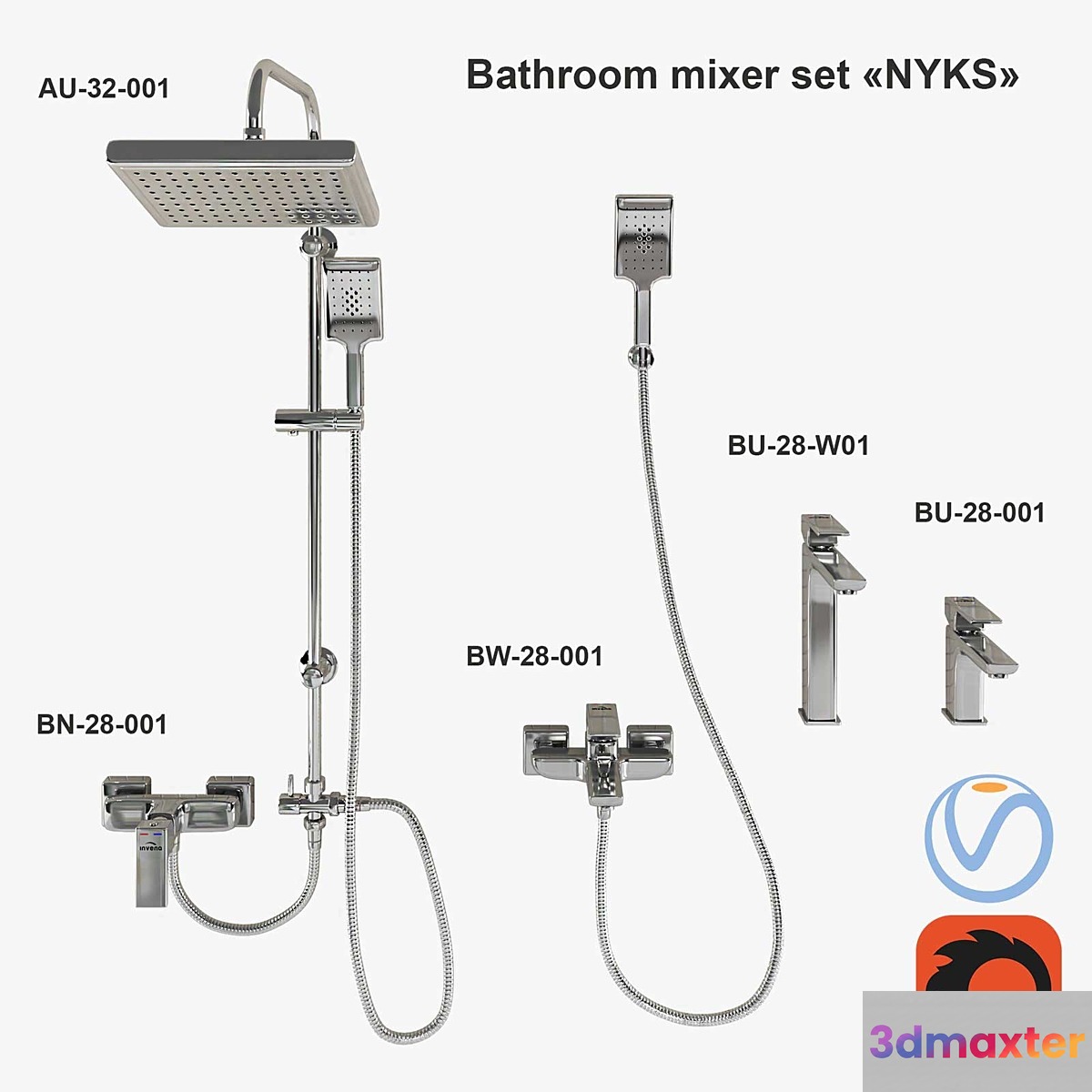 Set of bathroom faucets Invena NYKS 3D Max