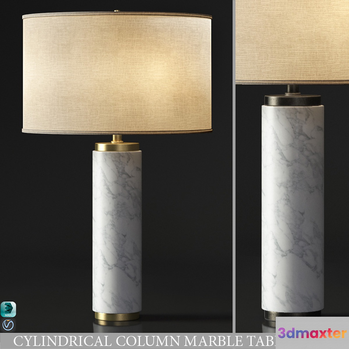 CYLINDRICAL COLUMN MARBLE TABLE LAMP