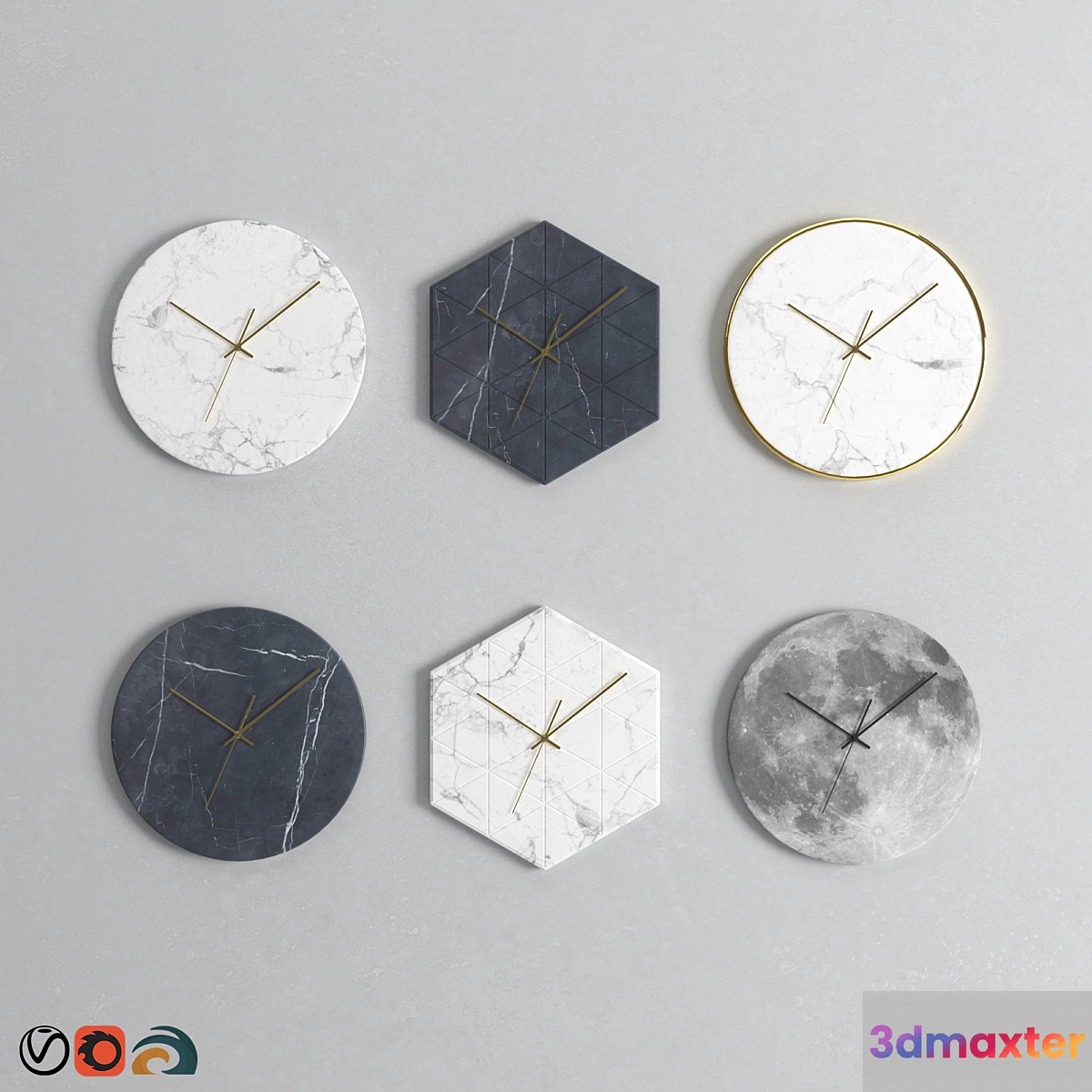 Marble Wall Clock Set 3D Max