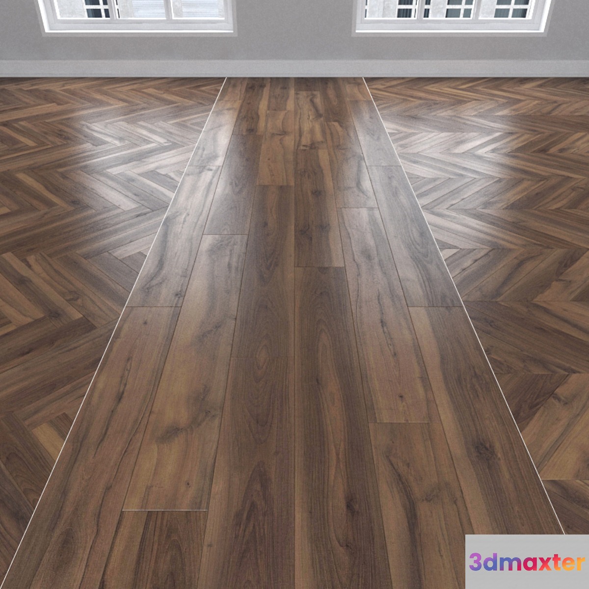 Parquet Walnut 3 types: herringbone linear chevron. 3D Max