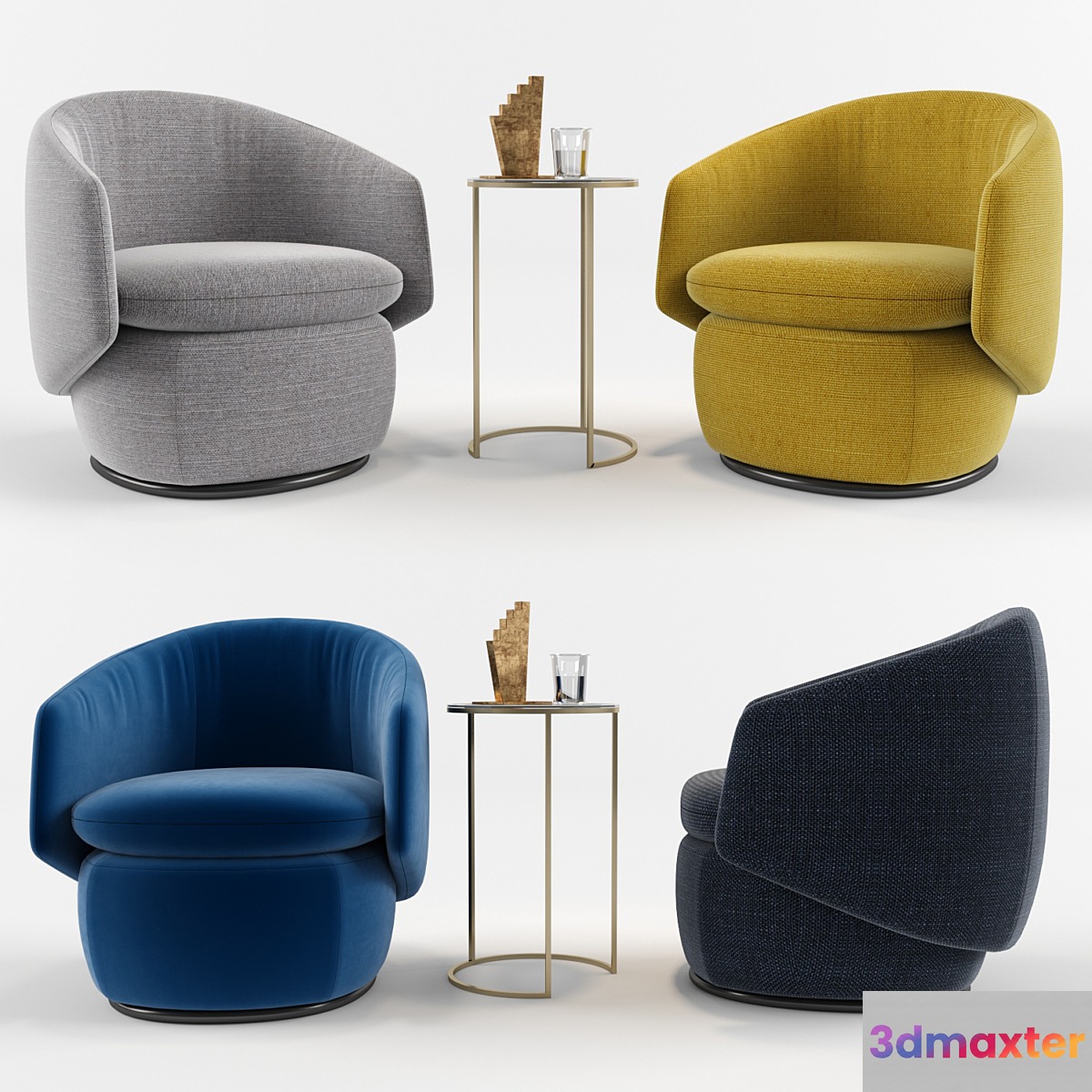 Crescent Swivel Chair_West elm 3D Max