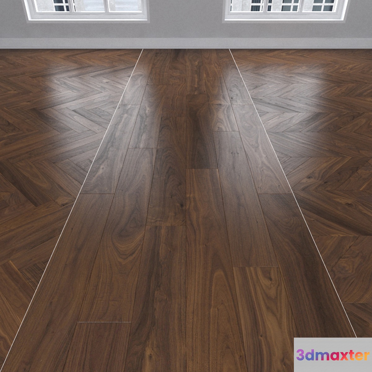 Parquet American walnut 3 kinds: herringbone linear chevron. 3D Max