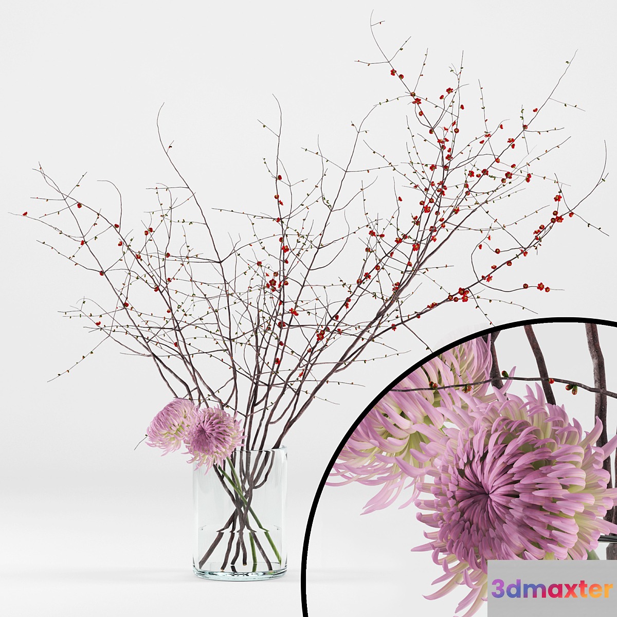 Prunus branches and chrysanthemums