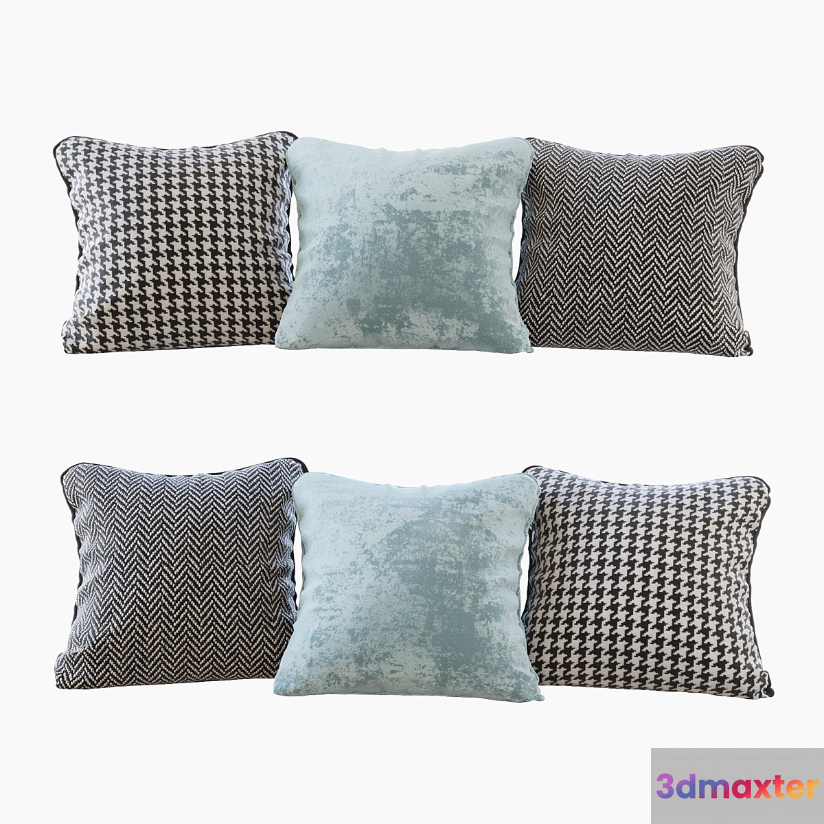 A set of pillows: blue velvet chevron and goose paw (Pillows blue velvet chevron and houndstooth) 3D Max