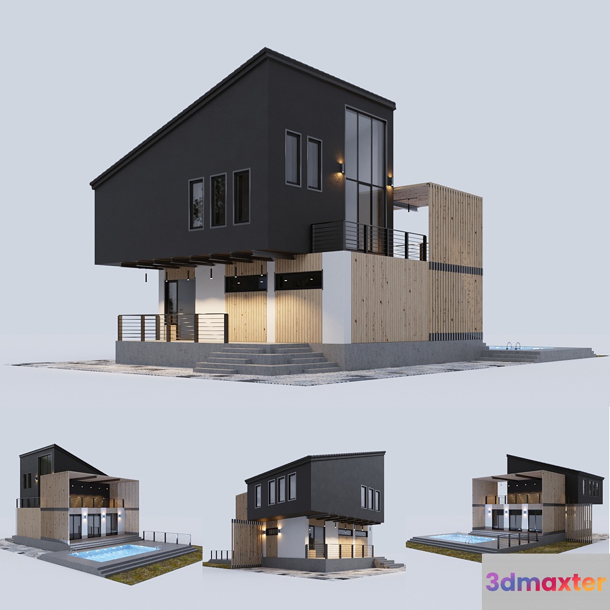 Modern residential house with a swimming pool 3D Max