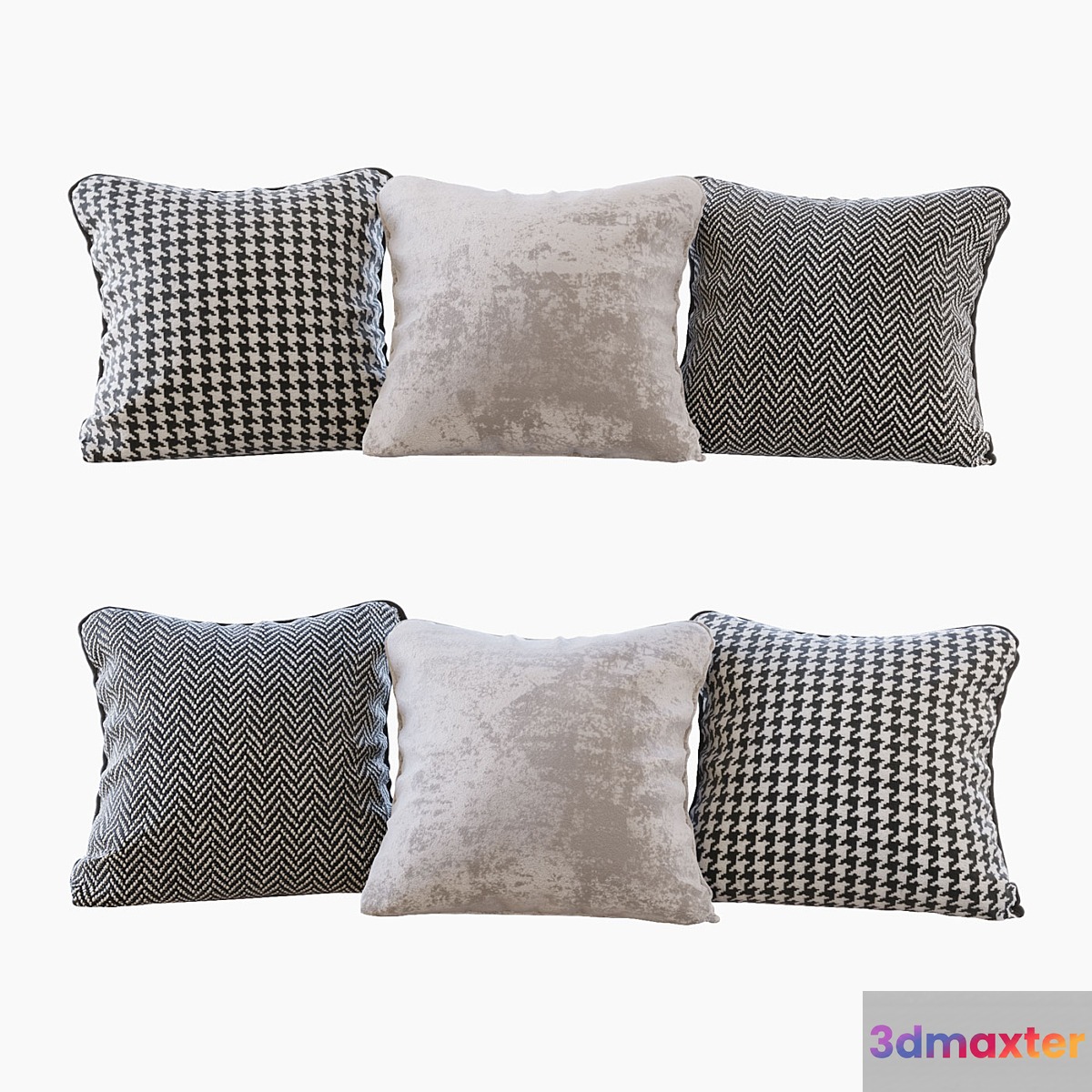 A set of pillows: beige velvet chevron and goose paw (Pillows beige velvet chevron and houndstooth)