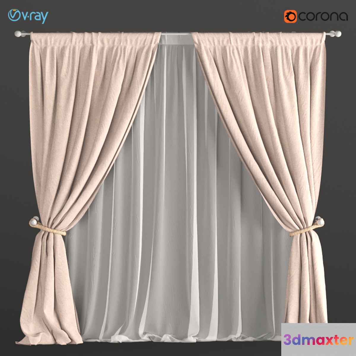 Curtains beige with a garter on the rope + tulle.
