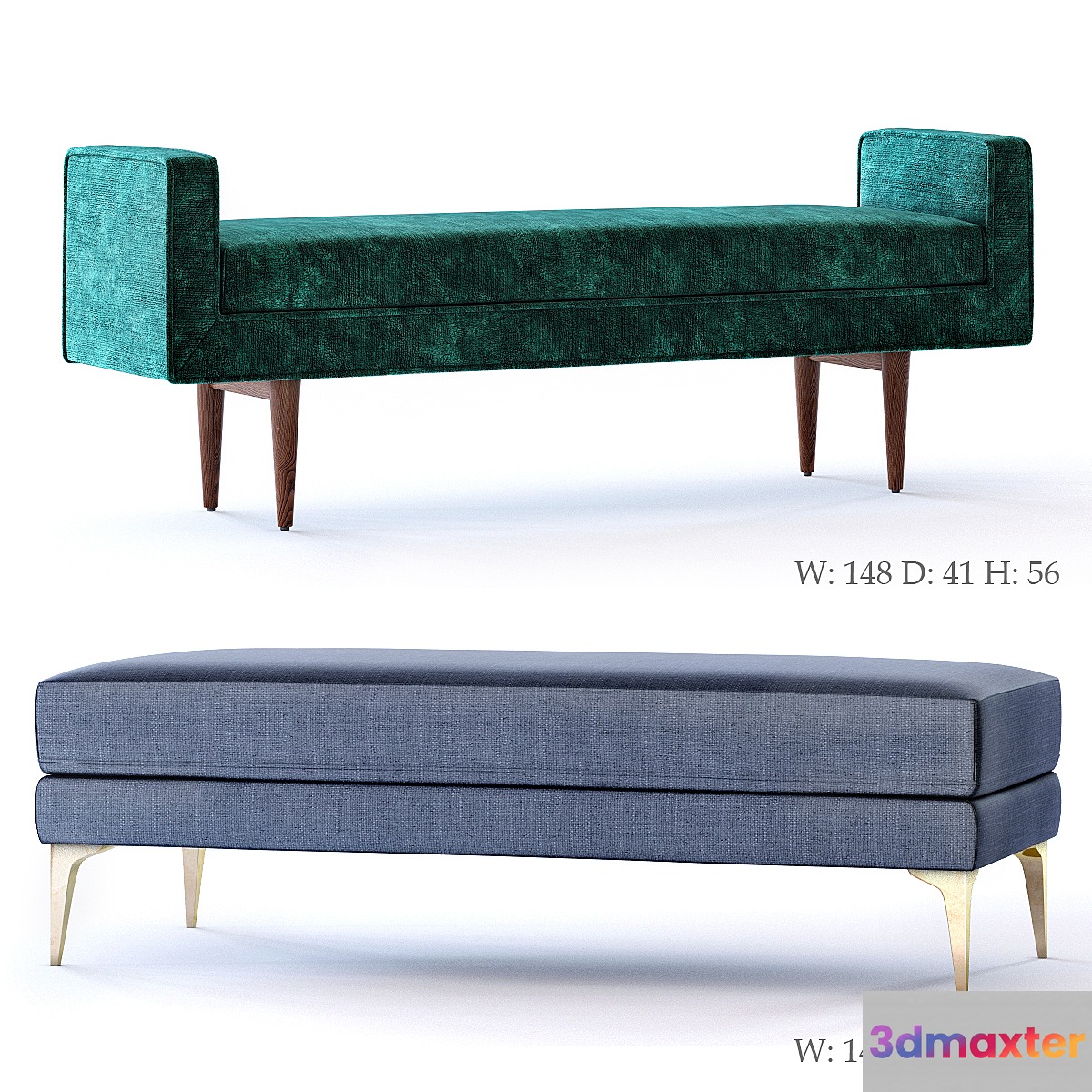 West Elm Andes and Landry Bench 3D Max