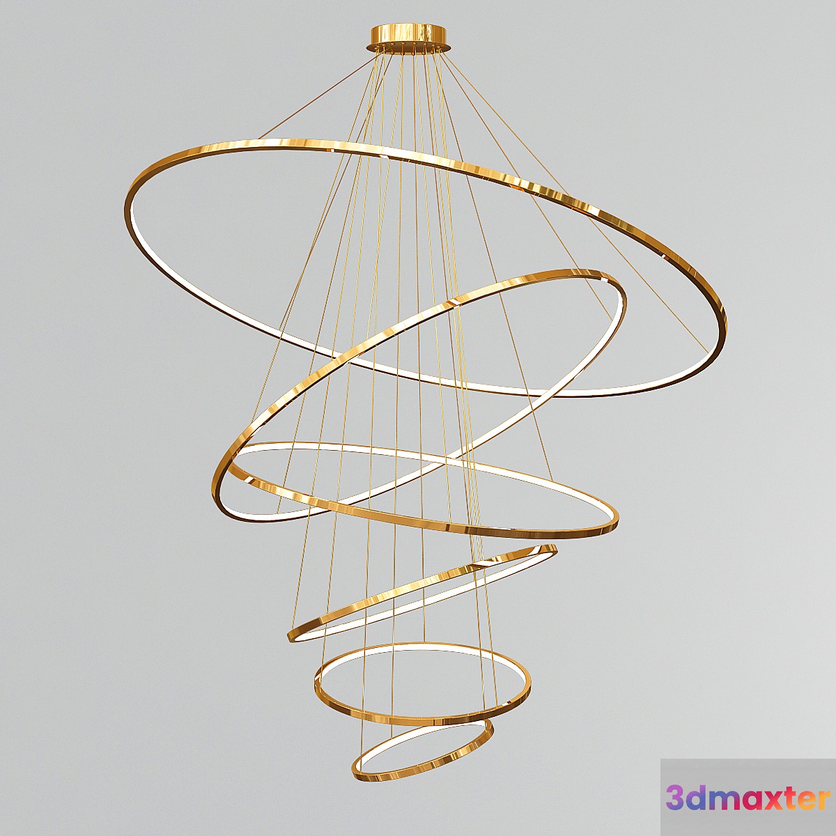 Gold and Nickel Led Swirl Six Ring Chandeliers 3D Max