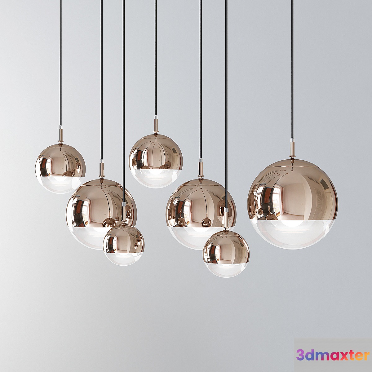 Glass Chromium plating Pendant Modern Ceiling Light 3D Max