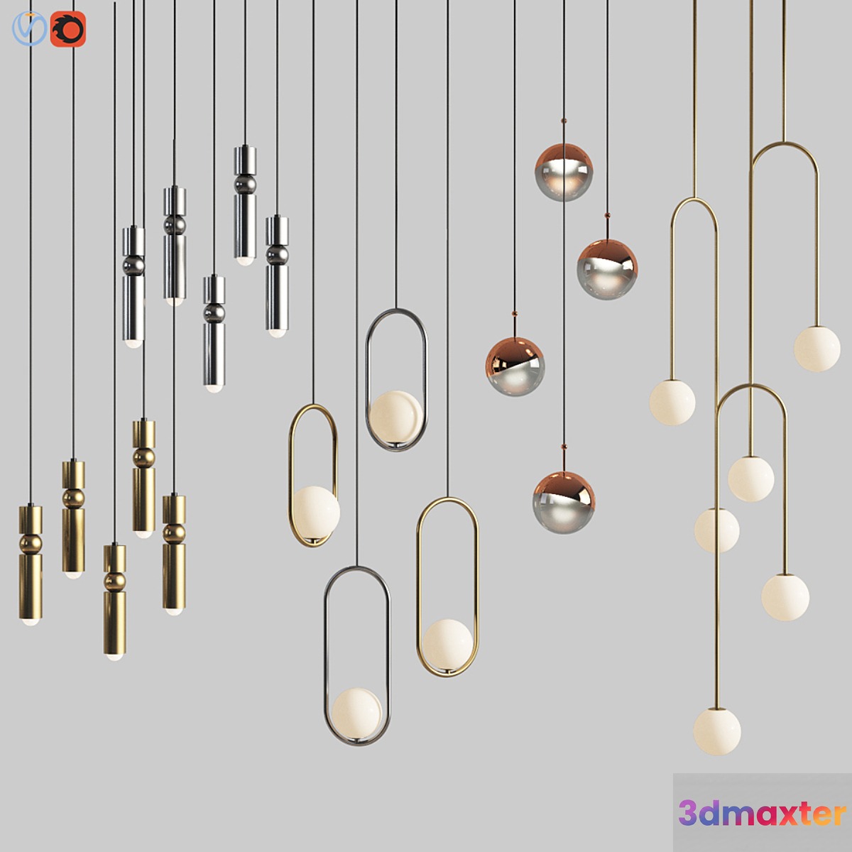 Four Hanging Light Set 01 3D Max