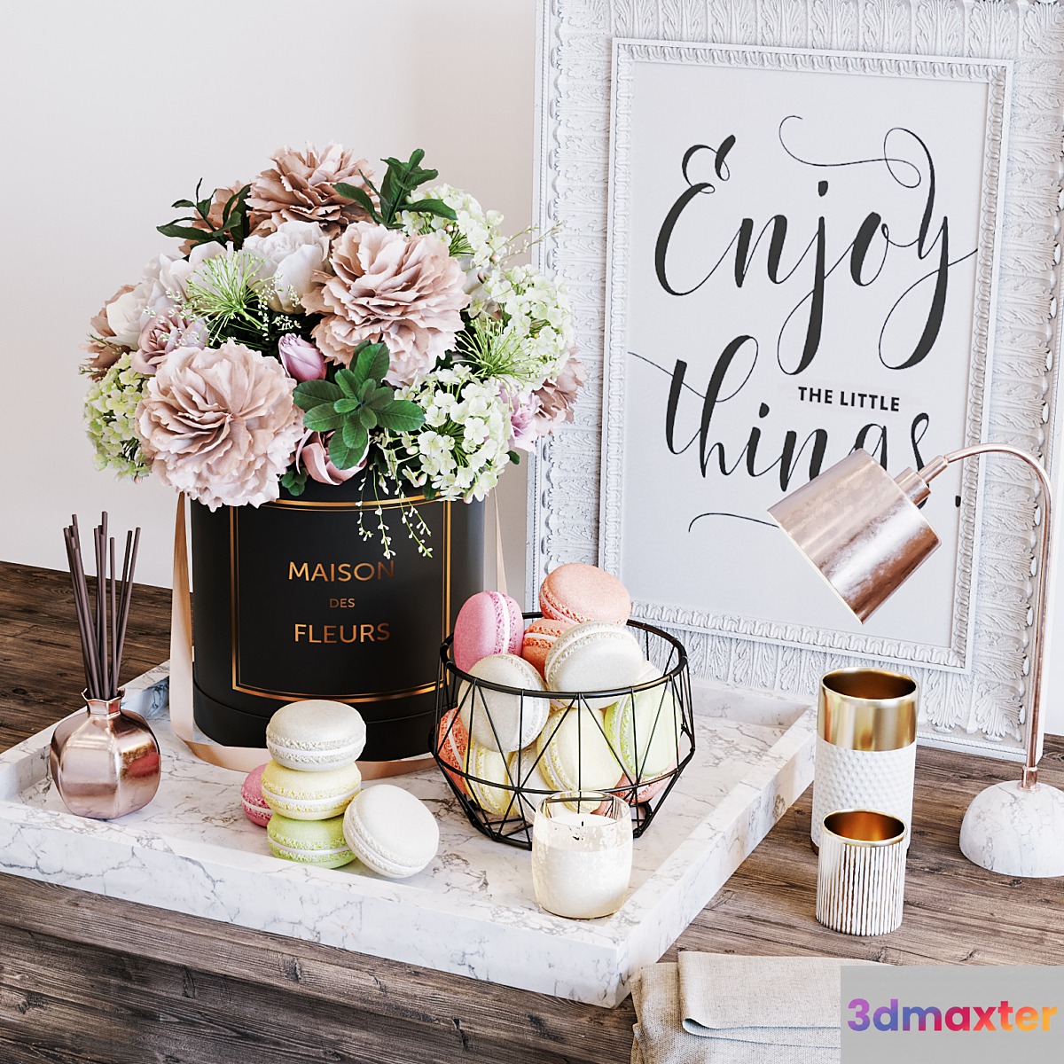 Flowers & macarons decorative set