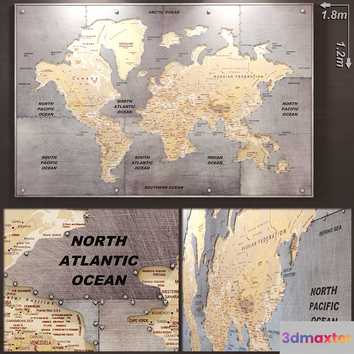 Aluminum World Map 3D Max