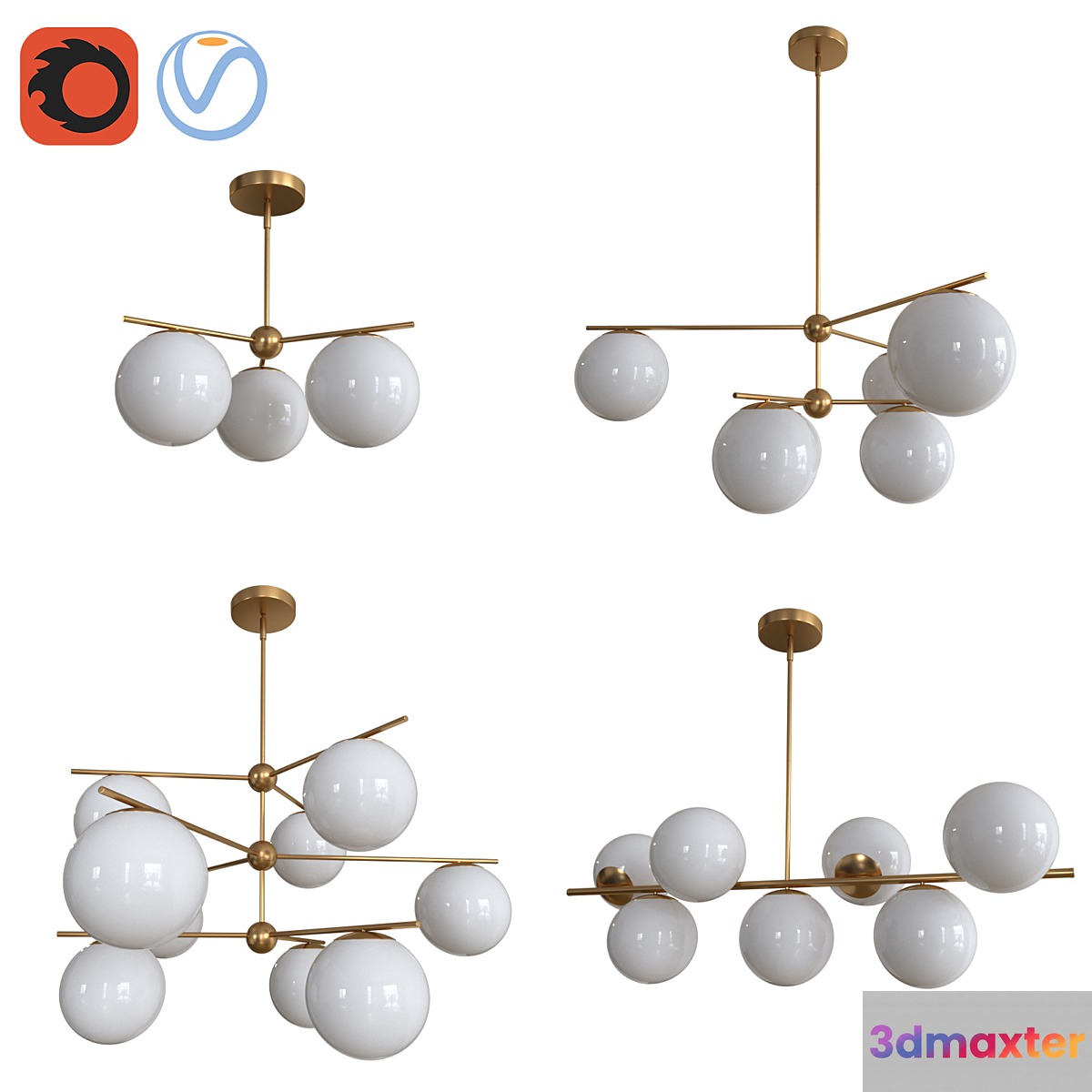 Sphere + Stem Chandelier 3D Max