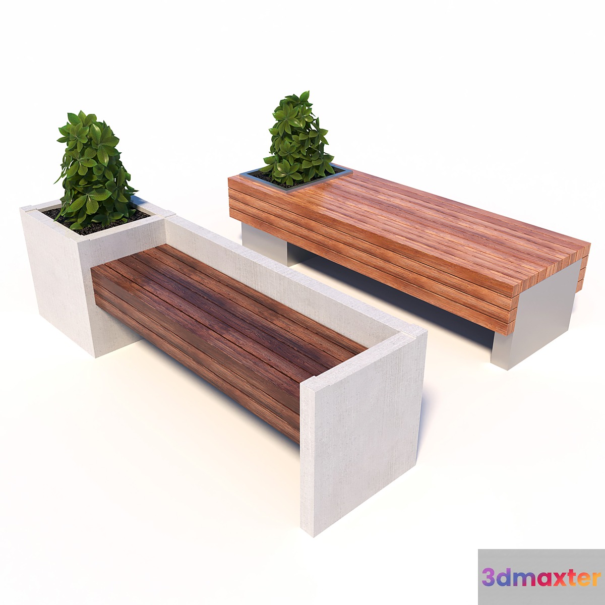 Street benches with plants 3D Max